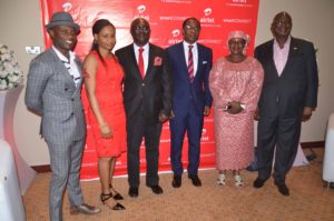 Nigerian actor, Mong Kalu; Senior Manager, Brand Management, Airtel Nigeria, Oluwaseun Adaramola; Head, Mass Market Segment, Airtel Nigeria, Oladipo Jolaosho; Head, Public Relations, Airtel Nigeria, Adefemi Adeniran; Veteran Actors, Ayo Mogaji and Kunle Bamtefa at the launch of Airtel Smart Connect 2.0 on 3rd August, 2016 in Lagos.