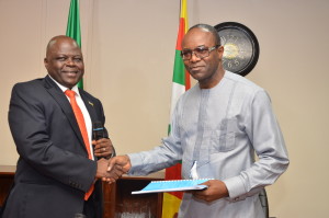 NNPC New GMD Dr. Emanuel Ibe Kachikwu takes over from Dr. Joseph Thalwa at the NNPC Towers in Abuja