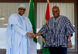 President Muhammadu Buhari of Nigeria with his Ghanaian counterpart John Mahama recentlyw