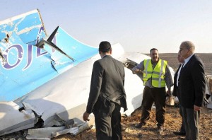 remains of the crashed Russian airliner, Metrojet at Egypts Sinai Peninsula