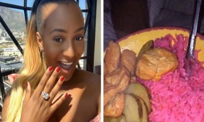 Engaged Cuppy offers Pink Bowl Of Rice To Fans