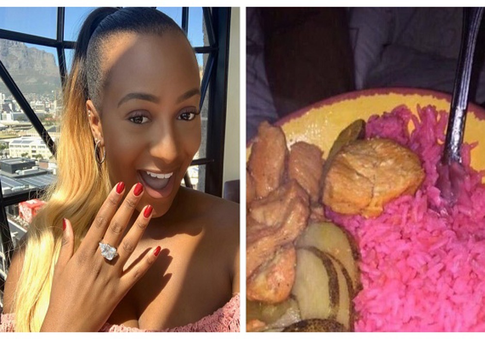 Engaged Cuppy offers Pink Bowl Of Rice To Fans