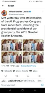 Tweep Berate Senate President Lawan For Calling Shettima APC’s "Presidential Candidate" 