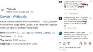 Chioma Listed As Davido Spouse On Wikipedia 