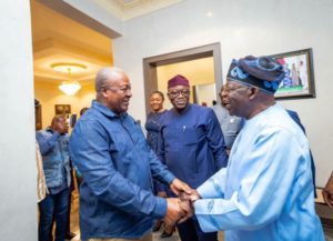 #NigeriaDecides: Jonathan, Former Ghanaian President Visit Tinubu [Photos]
