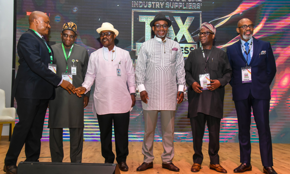 L-R: (2nd left) General Manager Planning, Research and Development, Nigerian Content Development and Monitoring Board (NCDMB), Alhaji Abdulmalik Halilu; Director, Planning, Research and Statistics, NCDMB, Mr. Daziba Patrick Obah; Executive Secretary, NCDMB, Engr. Simbi Kesiye Wabote and (6th left); member NCDMB Governing Council, Mr. Mina Oforiokuma and other speakers at the one-day Nigerian Oil and Gas Industry Suppliers’ Tax Awareness Workshop jointly organized by NCDMB and Federal Inland Revenue Service (FIRS) on Tuesday in Yenagoa, Bayelsa State.