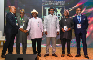 L-R: (2nd left) General Manager Planning, Research and Development, Nigerian Content Development and Monitoring Board (NCDMB), Alhaji Abdulmalik Halilu; Director, Planning, Research and Statistics, NCDMB, Mr. Daziba Patrick Obah; Executive Secretary, NCDMB, Engr. Simbi Kesiye Wabote and (6th left); member NCDMB Governing Council, Mr. Mina Oforiokuma and other speakers at the one-day Nigerian Oil and Gas Industry Suppliers’ Tax Awareness Workshop jointly organized by NCDMB and Federal Inland Revenue Service (FIRS) on Tuesday in Yenagoa, Bayelsa State.