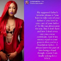 Cynthia Morgan Doubts She's Her Father's Daughter, Requests DNA Test